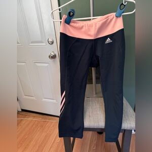 Adidas Climalite Cropped Leggings Medium Blue Peach Pull On Active Wear Stretch